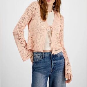 New Hooked Up Open-Knit Tie-Front Cardigan Sweater